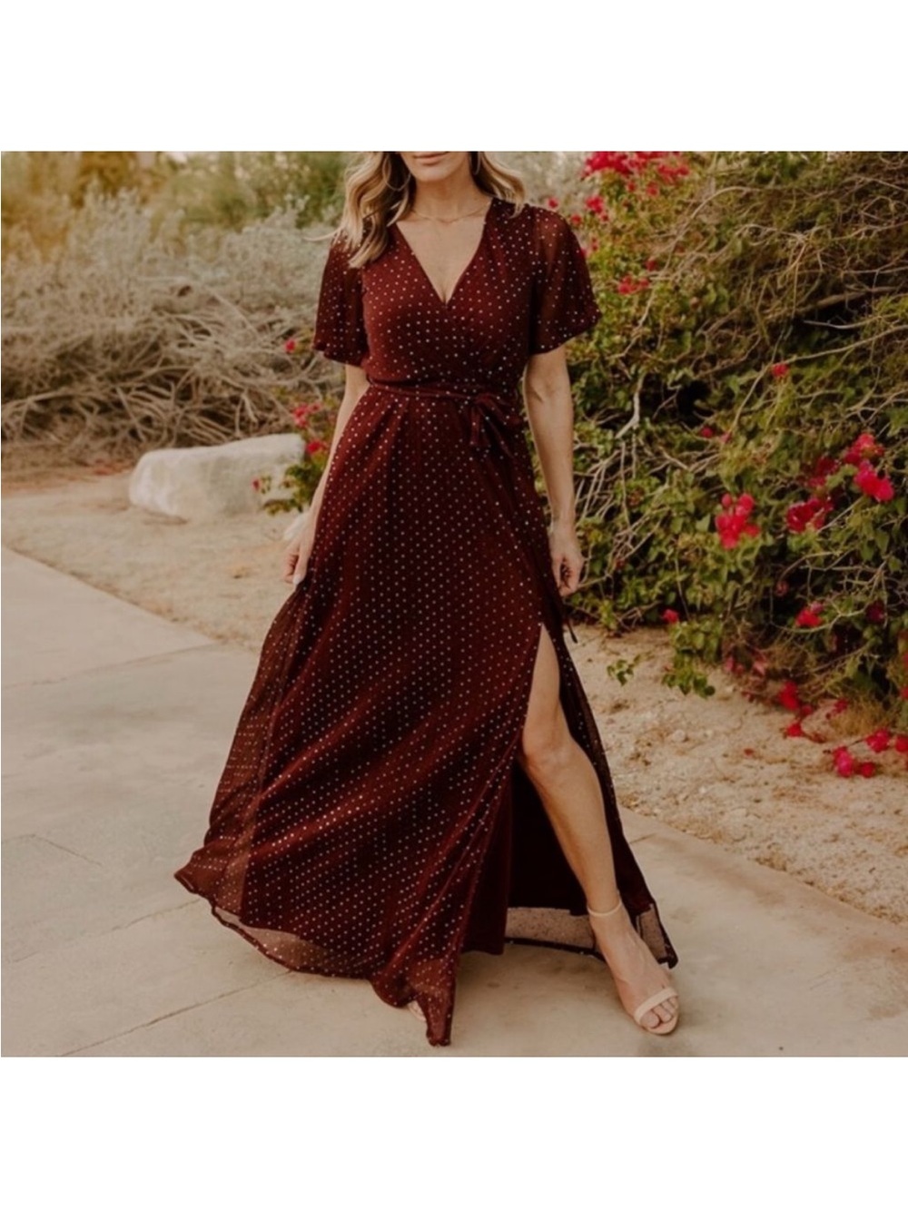 Baltic Born Wine Red Sparkle Wrap Maxi Dress